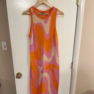 Wild Fable Retro Orange Groovy Psychedelic Waves Dress